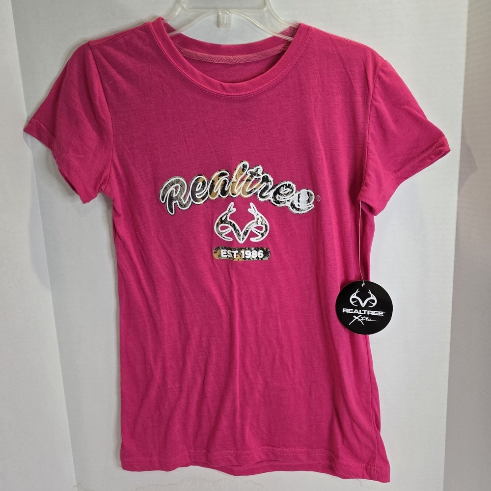 Realtree‎ Size Medium Pink Tee Shirt Camouflage Camo Logo Women's Crew Neck New